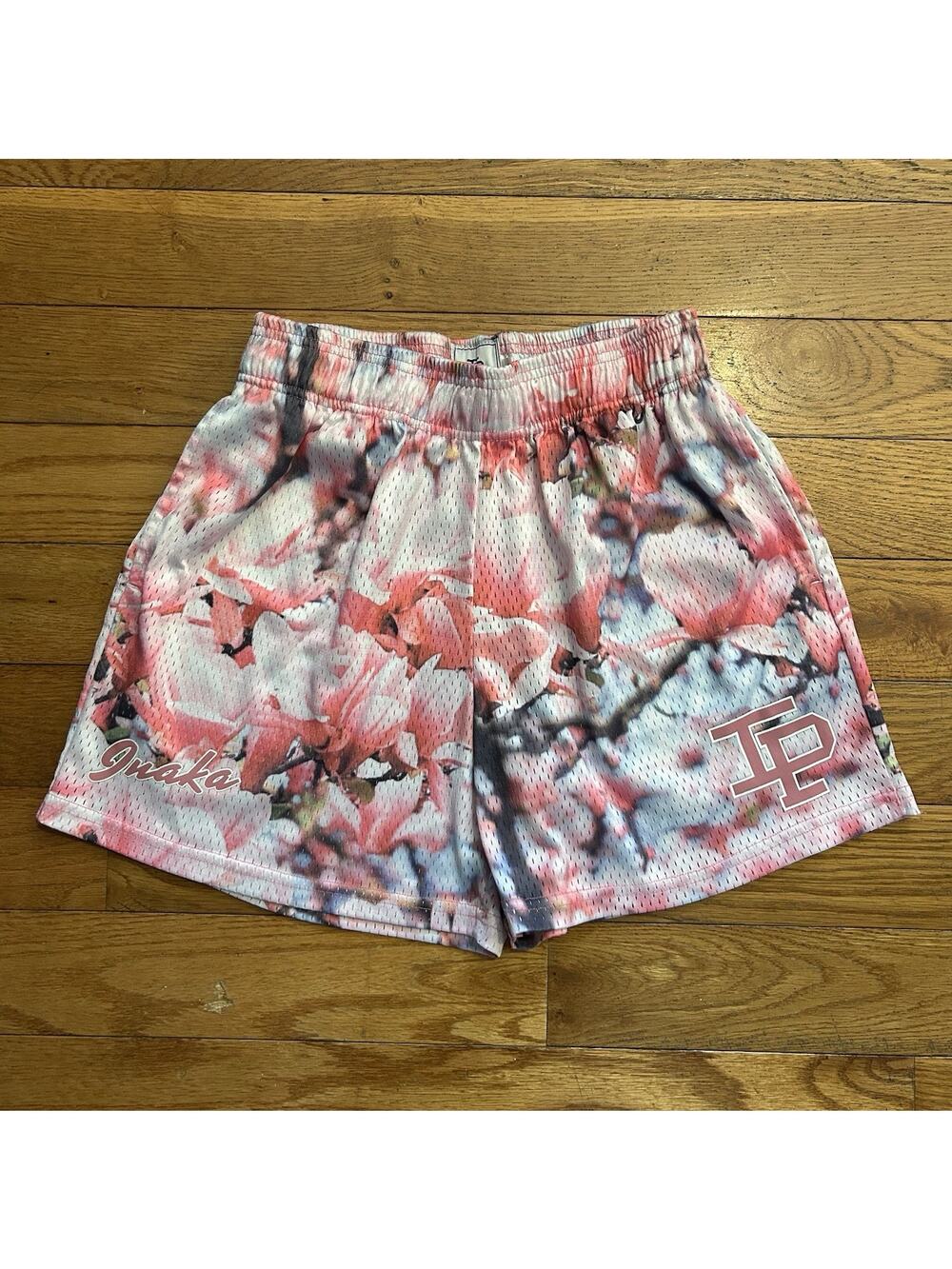 Inaka Power Floral Cherry Blossom Mesh Basketball Athletic Shorts 5” Small